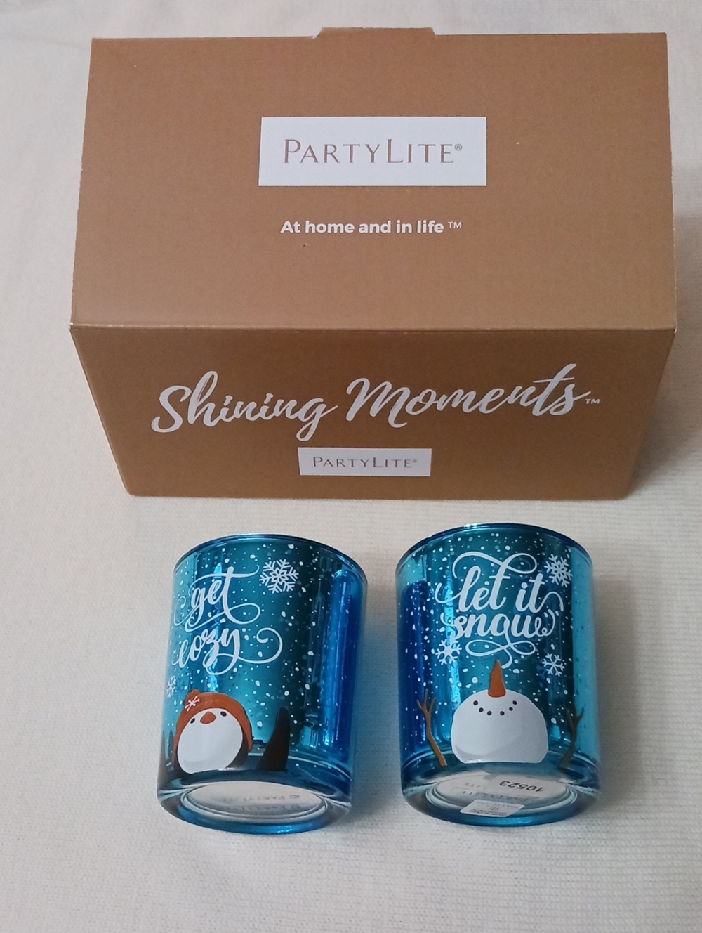 PartyLite Blue Snowman Votive Glasses Set